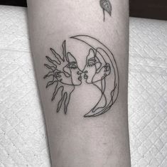 a woman's arm with a tattoo on it that has an image of two women kissing