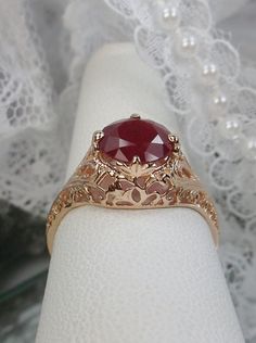 natural red ruby solitaire ring with swirl antique floral rose gold filigree Ruby Ring Designs, Red Ruby Ring, Mystic Fire Topaz, Natural Ruby Ring, Rose Gold Plated Ring, Antique Filigree, Detailed Ring, Sterling Silver Filigree, Coffee Design