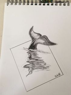 a drawing of a dolphin jumping out of the water with its head above the water's surface