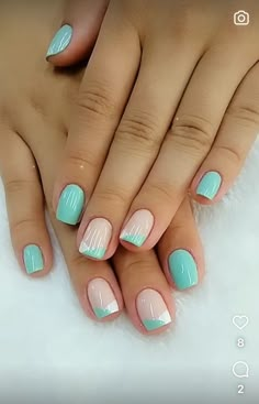 Short Turquoise Nails, Menta Nails, Spring Summer Nails 2023, Nail Art Turquoise, Summer Nails At Home, Turquoise Nail Designs, Nail Ideas For Spring, Simple Nail Ideas, Aqua Nails