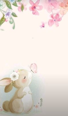 an image of a bunny with flowers on it's head and butterflies flying around