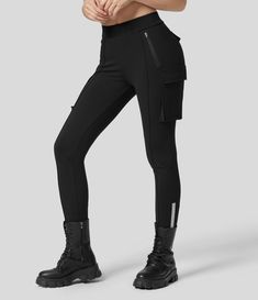 EcoCloudful™ Fabric Reflective High Waisted Multiple Pockets Skinny Cargo Casual Pants Tech Cargo Pants, Black Tactical Pants, Tactical Pants, Bleach Wash, 2023 Fashion, Active Wear For Women, High Waisted Pants, Bottoms Pants, Fashion Ideas