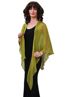 "100% silk iridescent chiffon shawl Color: #418 Gold Lime Width from tip to tip - 64\" Length to point of widest part - 30\" The charm of this iridescent gold - lime shawl - wrap is created by combinations with blends of the beautiful shimmering tones of vibrant Green Apple color with hint of warm Caramel. This airy fluttering scarf - wrap, made with iridescent 100% silk chiffon will give a modern chic to finalize of your stylish image. Also available in 35 colors. Before you will make your orde Elegant Green Scarf, One Size, Elegant Green Shawl For Spring, Green Apple Caramel, Apple Caramel, Wedding Shawls, Chiffon Shawl, Apple Coloring, Wedding Shawl, Modern Chic