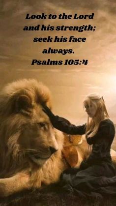 a woman sitting on top of a lion next to a quote from the lord and his strength