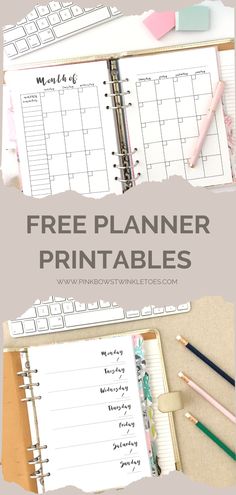 the free planner printables are on top of a desk with pencils and paper