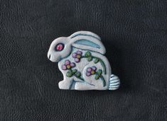 Rabbit Lover, Easter Rabbit, Silver Pin, White Rabbit, Easter Gift, Flower Patterns, Art Style, Folk Art