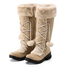 Category:Boots; Upper Materials:Faux Suede; Season:Fall,Winter; Heel Type:Flat Heel,Platform; Gender:Women's; Toe Shape:Round Toe; Type:Knee High Boots,Fleece Lined; Style:Minimalism,Casual,Vintage; Heel Height(inch):1-2; Outsole Materials:Rubber; Occasion:Daily,Work,Outdoor; Closure Type:Lace-up; Pattern:Solid Color; Listing Date:11/19/2023; 2024 Trends:Snow Boots,Waterproof Boots,Platform Boots,Winter Boots Knee High Boots Winter, Womens Work Boots, Buy Boots, Platform Flats, Boots Platform, Boots Winter, Snow Winter, Snow Boots Women, Winter Snow Boots