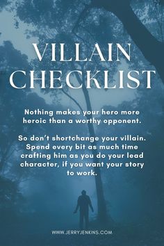 a person standing in front of a tree with the words villain checklist