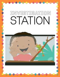 an orange and white poster with the words investigating station