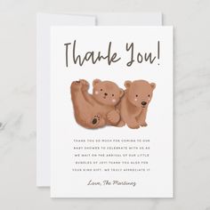 two bears hugging each other with the words, thank you on it's card