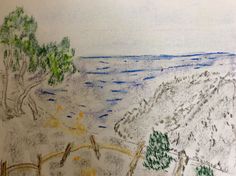 this is a drawing of a beach and trees