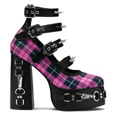 Wasted Reasons Platform Chain Heels - Pink Check – KOI footwear White Chunky Sandals, Platform Shoes Boots, Koi Footwear