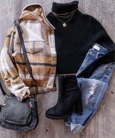 Sweaters For Fall, 3 Ways To Wear, Cropped Turtleneck, Turtleneck Sweaters, Plaid Shacket, Pastel Outfit, Turtleneck Top, Causual Outfits, Cold Weather Outfits