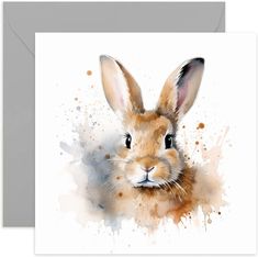 a watercolor painting of a rabbit's face