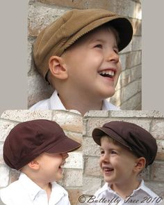 two pictures of a boy wearing a hat and smiling