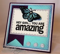 a card with a butterfly on it and the words hey girl you are amazing written in black