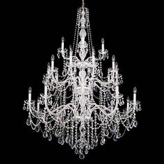 a crystal chandelier on a black background