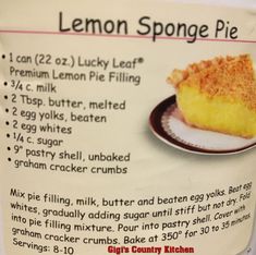 a label for lemon sponge pie on a plate