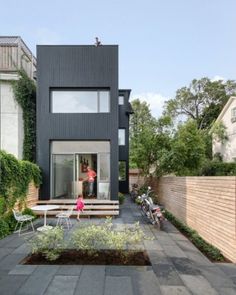 three pictures of different houses with windows and plants in the foreground, one has a large window that looks out onto an outdoor patio