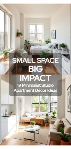 small space big impact 19 minimalist studio apartment decor ideas - cover image with text overlay