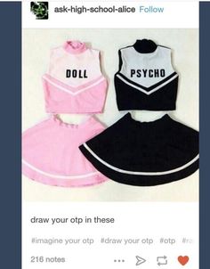 two cheerleader costumes are shown on the instagram page, one is pink and one is black