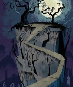 an illustration of a tree on top of a cliff