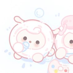 two cartoon bears are sitting next to each other on the floor with bubbles around them