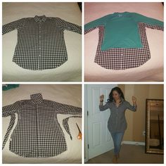 four pictures of a woman's shirt and jacket