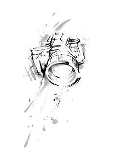 a black and white drawing of a camera