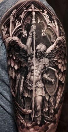 Leg Tattoos Men, Men Tattoos Arm, Jesus Tattoo Sleeve, Religious Tattoo Sleeves, Tattoos Arm Sleeve, Guardian Angel Tattoo