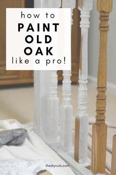 an old bed frame is painted white and has the words how to paint old oak like a pro