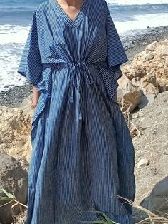 Cotton kaftan Striped Kaftan For Summer Beach Cover-up, Striped Maxi Dress For Beach Cover-up, Striped Cotton Maxi Dress For Vacation, Striped Beachwear Dresses For Vacation, Striped Maxi Length Beach Cover-up Dress, Summer Tunic Kaftan For Home, Summer Maxi Kaftan For Daywear, Long Bohemian Kaftan For Daywear, Striped Maxi Dress For Beach