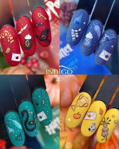 inspo in instagram @sophistic_ongles. nails design ideas. #harrypotter #hogwarts #hermionegranger #ronweasley #dracomalfoy #hogwartscastle #hogwartshouses #slytherin #gryffindor #gryffindorpride #harrypottermovies #emmawatson #danielradcliffe #tomfelton #rupertgrint #hogwartsedit #goldentrio #hogwartsismyhome #harrypottervideos #hermionegrangerfanart #hermioneandmalfoy #pottahchallenge #hogwartscastle #snapememes #harrypotternails Cute Harry Potter Nail Designs, Harry Potter Nail Art Gryffindor, Gryffindor Nail Art, Nail Designs Harry Potter, Cute Harry Potter Nails, Harry Potter Nails Gryffindor, Slytherin Nail Ideas, Nails Acrylic Disney, Harry Potter Nail Designs