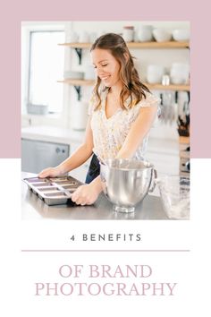 Woman wearing a white shirt with flowers, baking in the kitchen of a bed and breakfast during a brand photography session in the Hudson Valley of NY. Brand Photography, Photography Branding, Benefits, Canning