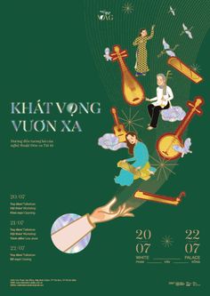 the poster for khat von xa, which features musical instruments and people