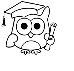 an owl wearing a graduation cap and holding a pencil