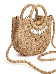 Shell Decor Braided Satchel Bag  - Women Satchels Paper Sizes Chart, Vacation Bag, Shell Decor, Satchel Bag, Trendy Fashion Women, Olivia Mark, Satchel Bags, Straw Bag, Bags Women