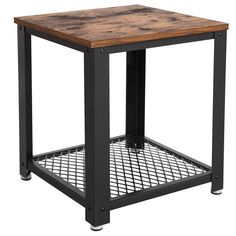 Metal Frame End Table with Wooden Top and Wide Mesh Bottom Shelf Brown and Black BM193916 Furnitur Ruang Keluarga, Metal End Tables, Console Design, Rack Tv, Industrial Coffee Table, Mobile Tv, Side Table With Storage, Wood End Tables, Sofa Side Table