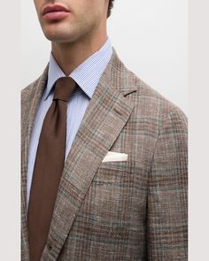 Sid Mashburn "Kincaid No. 2" sport coat in plaid hopsack weave    Notched lapels    Threebutton closure    Chest welt pocket    Hip flap pockets; ticket pocket    Fourbutton sleeve finish    Doublevented back    Wool/silk/linen    Partially lined    Dry clean    Made in Italy Sid Mashburn, Sisley Paris, Brown Pattern, Silk Linen, Sport Coat, Flap Pocket, Welt Pocket, No. 2, Jimmy Choo