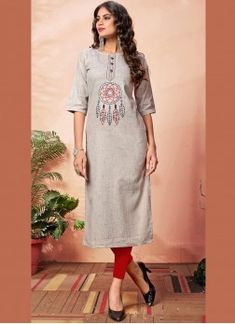 Opulent Embroidered Festival Party Wear Kurti Khadi Cotton Kurti Designs Latest, Khadi Cotton Kurti, Khadi Kurti, Ramadan Outfits, Eid Outfits