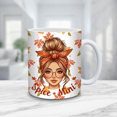 a coffee mug with an image of a woman's face on it