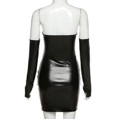 Material: PU Sleek Faux Leather Mini Dress For Club, Fitted Long Sleeve Faux Leather Mini Dress, Fitted Faux Leather Dress For Winter, Edgy Black Faux Leather Mini Dress, Black Faux Leather Bodycon Dress, Black Faux Leather Edgy Mini Dress, Black Faux Leather Mini Dress, Edgy Style, Long Sleeve Faux Leather Mini Dress For Party, Sleek Mini Dress For Club Nights In Fall