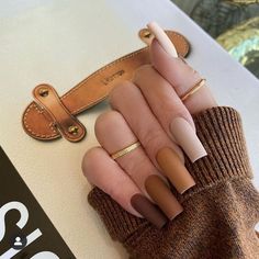 40+ Cool Brown Nail Designs To Try In Fall The Glossychic Fall acrylic nails, Brown acrylic Nails Sets, Brown Acrylic Nails, Brown Nails Design, Nail Art Gel, Fall Acrylic Nails, Builder Gel, Gradient Nails, Brown Nails