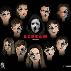 a group of people with their faces painted like scream