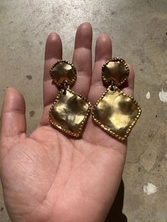 Vintage, OVERSIZED, Big, dangle, drop, hanging, long, earrings. Diamond shape.   Clip on earrings.   Color is  gold. Made out metal.  In good condition. **No returns or refunds. Sold as is.  measurements: 2 1/2" L x 1 1/2"W Retro Gold Drop Earrings, Retro Gold Brass Earrings, Retro Gold Metal Earrings, Gold Retro Metal Earrings, Retro Gold Earrings For Parties, Gold Retro Earrings For Party, Vintage Gold Metal Chandelier Earrings, Retro Gold Dangle Earrings, Vintage Gold Earrings For Party