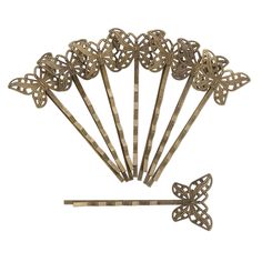 Bobby pin-style hair clips have a steel base with a soldered antique brass-plated brass butterfly decoration. Brass Butterfly, Butterfly Decoration, Bobby Pin, Fire Mountain Gems And Beads, Fire Mountain, Butterfly Decorations, Fire Mountain Gems, Style Hair, Everyday Jewelry