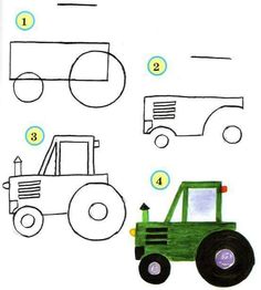 a drawing of a tractor with numbers on the front and side, along with instructions for how to draw it