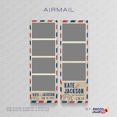 an airmail photo frame is shown with the name and date in red, white, and blue