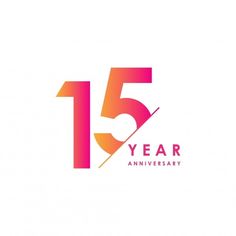 the 15 year anniversary logo is shown in pink and orange colors with a white background