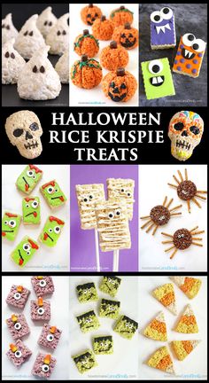 Halloween Rice Krispie Treats Halloween Party Rice Crispy Treats, Halloween Mummy Rice Krispie Treats, Rice Krispie Mummies, Rice Krispie Treat Pumpkins, Rice Krispie Ghosts, Halloween Rice Krispie Treats Recipes, Halloween Rice Crispy, Rice Krispie Treats For Halloween, Rice Crispy Halloween